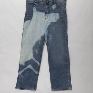 Lee Jeans Blue Regular Fit Straight Stretch Bleach Wash Denim Retro